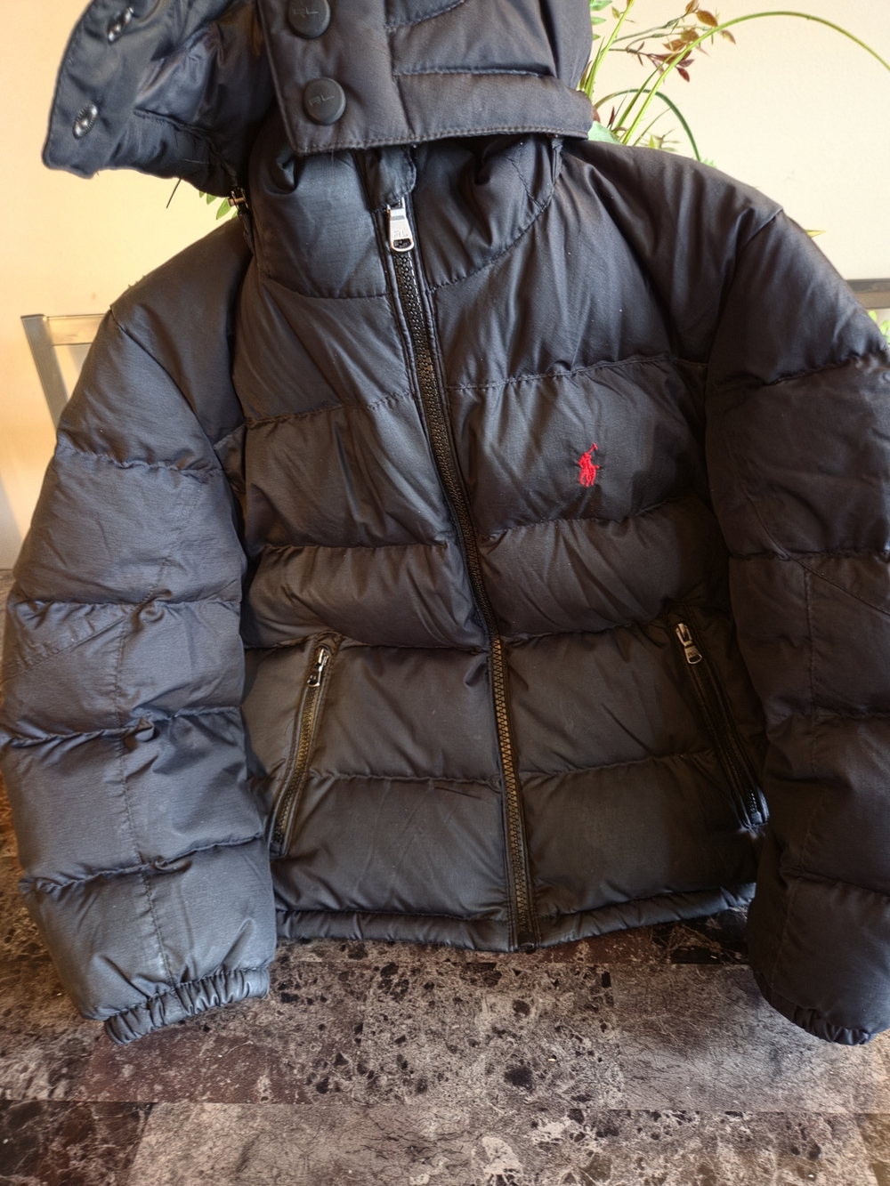 Polo by Ralph Lauren Black Puffer Jacket with Red Polo Emblem